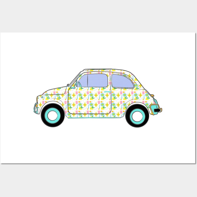 Cute retro car in bubblegum 1950s retro wallpaper Wall Art by MarbleCloud